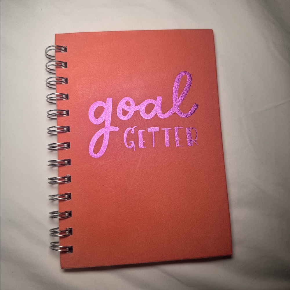 Chic "Goal Getter" Journal Notebook - Orange and Pink - Faux Suede - NEW
